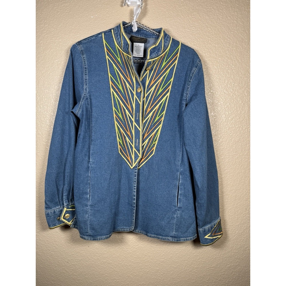 Bob Mackie Denim Embroidered Shirt Size S Wearable Art Statement Piece‎